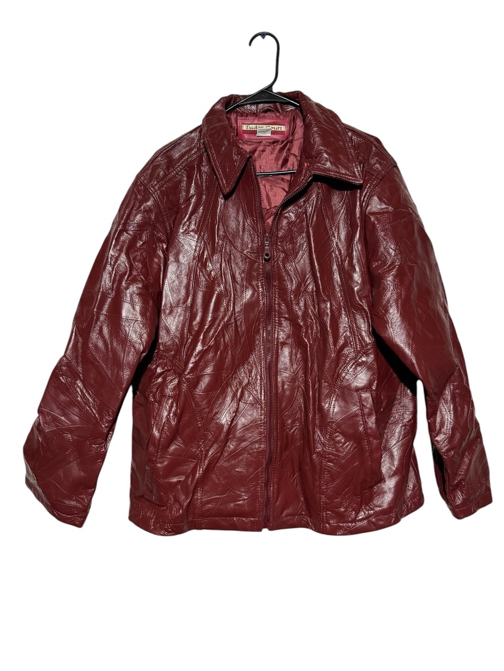 Tudor Court Vintage Leather Jacket Coat Women Size XL Patchwork Oxblood Red
